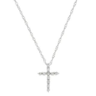 14k White Gold 1/10ct TDW Diamond Cross Necklace (G, I2)
