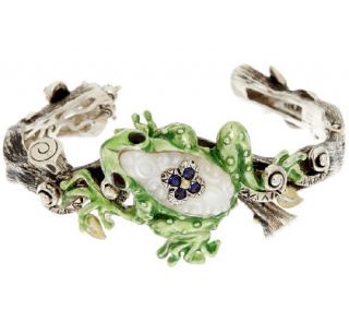 Barbara Bixby Sterling & 18K Multi Gemstone Frog Hinged Cuff Bracelet   J320291 —