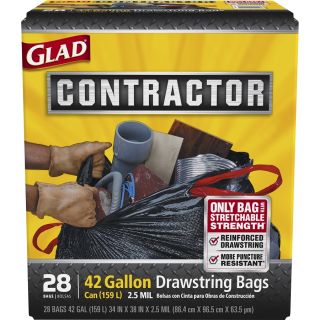 Glad Contractor 28 Count 42 Gallon Black Construction Trash Bags
