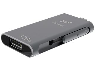 PQI iConnect [Apple MFi] 128GB Mobile Flash Drive w/ Lightning Connector for iPhones / iPads / iPod / Mac & PC USB 3.0 (Iron Gray) Model 6I01 128GR2001