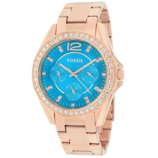 Fossil Womens ES3385 Riley Turquoise Dial Rose Goldtone Watch