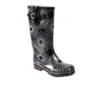 Nomad Puddles Black and White Daisy Rain Boots —