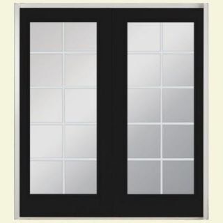 Masonite 60 in. x 80 in. Jet Black Prehung Right Hand Inswing 10 Lite Steel Patio Door with No Brickmold in Vinyl Frame 21580