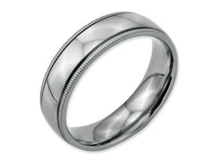 Stainless Steel Grooved And Beaded 6mm Polished Band, Size 9.5