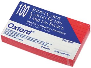 Oxford 7321 CHE Ruled Index Cards, 3 x 5, Cherry, 100/Pack