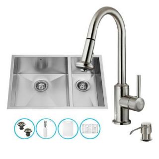 Vigo All in One Undermount Stainless Steel 29 in. Double Bowl Kitchen Sink in Stainless Steel VG15183   Mobile