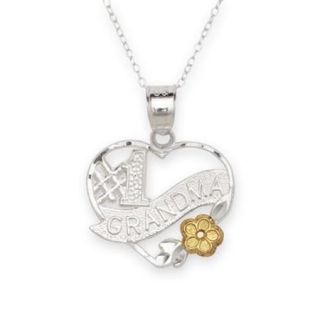 Sterling Silver Two tone 'Number 1 Grandma' Heart Charm Necklace