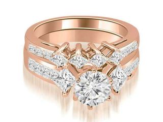 2.85 cttw. Channel Set Princess and Round Cut Diamond Bridal Set in 18K Rose Gold