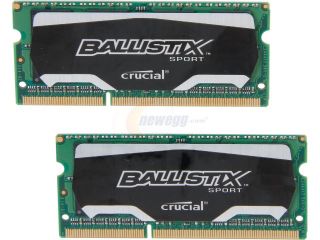 Crucial Ballistix Sport 16GB (2 x 8G) 204 Pin DDR3 SO DIMM DDR3L 1600 (PC3L 12800) Laptop Memory Model BLS2K8G3N169ES4