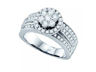 14k White Gold 1.26Ct Diamond Ladies Flower Ring