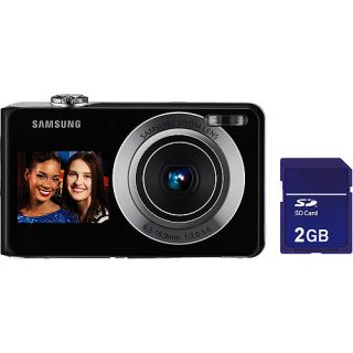 Samsung DualView TL205 Black w/ Silver Trim 12.2 MP Digital Camera Bundle w/ 3x Optical Zoom, 2GB SD Memory Card