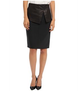 tibi leather tropical wool skirt w leather overlay black