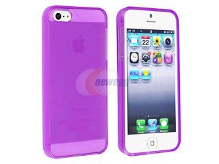 Insten Clear Purple TPU Rubber Skin Case Cover + Front & Back Reusable LCD Cover Compatible with Apple iPhone 5