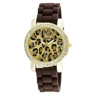 Gruen II Ladies Watch w/Round Stone Accent/GT Case, Brown Textured