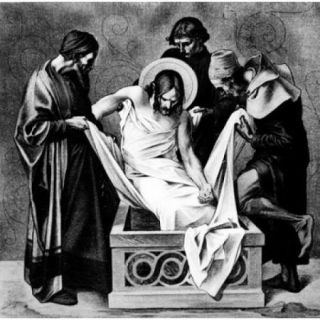 Jesus is Placed in the Sepulchre (14th station of the Cross) by Martin Ritter von Feuerstein, oil painting, circa 1898, 1856   1931, Germany, Munich, Saint Anna Church Poster Print (18 x 24)