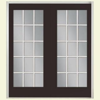 Masonite 72 in. x 80 in. Willow Wood Prehung Right Hand Inswing 15 Lite GBG Fiberglass Patio Door w/ No Brickmold in Vinyl Frame 40758