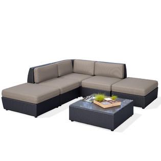 CorLiving Seattle Curved 6 pc Chaise Lounge Sectional Patio Seating