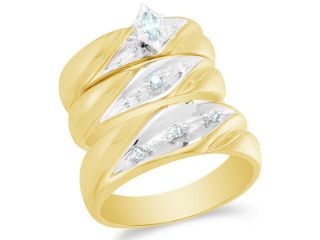 10K Two Tone Gold White and White Diamond Marquise Shape Center Setting His & Hers Ring Set   Solitaire Setting w/ Pave Set Round Diamonds   (.15 cttw, G H, SI2)   SEE "OVERVIEW" TO CHOOSE BOTH SIZES