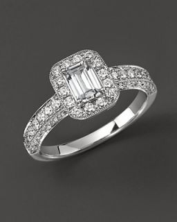Diamond Ring with Emerald Cut Center Stone in 18 Kt. White Gold, 1.15 ct. t.w.