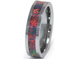 6mm Precious Opal Tungsten Ring with a Brilliant Display Multi Color Fire