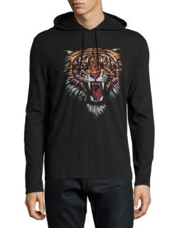 John Varvatos Star USA Tiger Print Long Sleeve Hoodie, Black