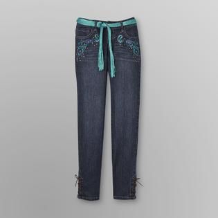 Route 66   Girls Embroidered Jeans & Scarf Belt