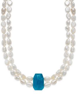 Sterling Silver Cultured Freshwater Pearl (6 7mm) and Blue Agate (50