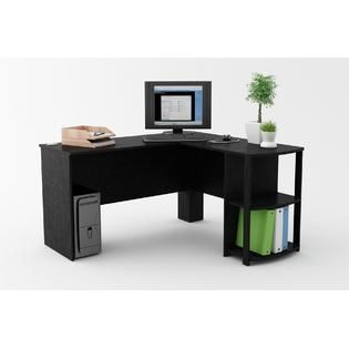 Ameriwood  Black Ebony Ash L Shaped Desk with 2 Shelves