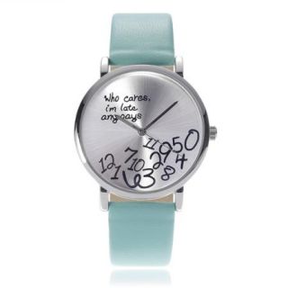 Brinley Co. Women's Stainless Steel "Who Cares I'm Late Anyways" Leather Strap Fashion Watch