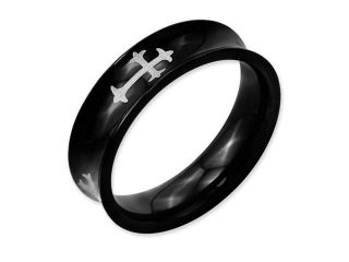 Stainless Steel Concave Crosses & Black Ip Plated 6mm Band, Size 13