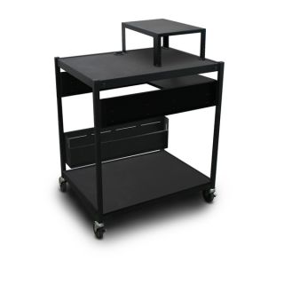 AV Cart with 1 Pull Out Side Shelf, Bin, Expansion Shelf, and