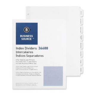 Index Dividers, 3HP, Reinforced, 8 Tab, 5 ST per Pack, White