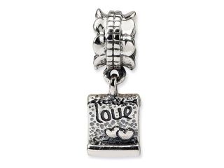 925 Sterling Silver Charm Square Love Note Dangle Bead