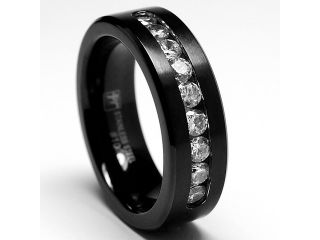 8MM Black Stainless Steel Ring, Band 9 Large Cubiz Zirconia