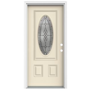 ReliaBilt Hampton 2 Panel Insulating Core Oval Lite Left Hand Inswing Bisque Fiberglass Painted Prehung Entry Door (Common: 36 in x 80 in; Actual: 37.5 in x 81.75 in)