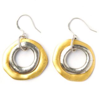 Gold and Silver Hammered Double Hoop Metal Earrings (China)