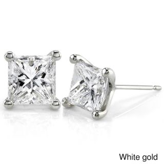 Annello 14k Gold 1ct TDW Princess cut Diamond Stud Earrings (H I, I1
