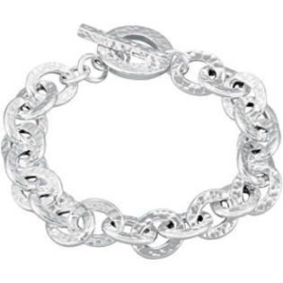 Sterling Silver Hammered Finished Link Bracelet With Toggle Clasp 7.5