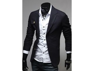 KMFEIL Men's Korean Fashion Long Sleeve Button Front Causal Suit Jacket
