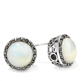 Mother of Pearl and Gray Marcasite Sterling Silver Button Earrings   7510318