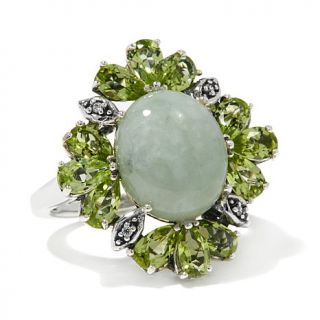 Jade of Yesteryear Jade, CZ and Gem Sterling Silver Floral Ring   7794385