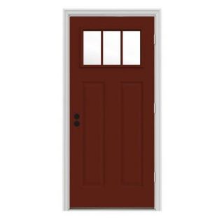 JELD WEN 34 in. x 80 in. Craftsman 3 Lite Painted Premium Steel Prehung Front Door with Brickmould THDJW182400019