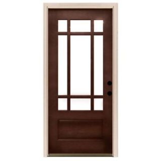 Steves & Sons 36 in. x 80 in. Craftsman 9 Lite Stained Mahogany Wood Prehung Front Door M3109 6 CT WJ 6LH
