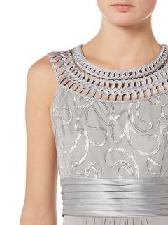 Eliza J Halter style gown with embroidered neckline Grey
