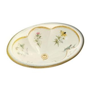 KOHLER Artist Editions Cantata Drop In Vitreous China Bathroom Sink with Prairie Flowers Design in Biscuit K 14271 WF 96
