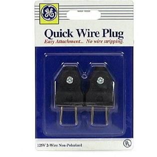 GE Quick Wire Attachment Plug, 125V 2 Wire Non Polarized, No Wire
