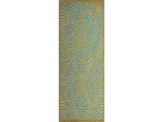 2.5' x 8' Converging Threads Olive Green and Teal Blue Wool Area Throw Rug Runner