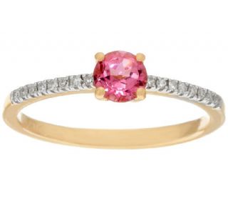 Pink Tourmaline & Diamond Solitaire Ring 14K Gold 0.30 ct —