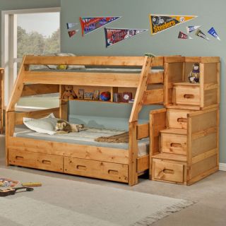 Twin Over Full Standard Bunk Bed with Trundle and Stairway Chest by
