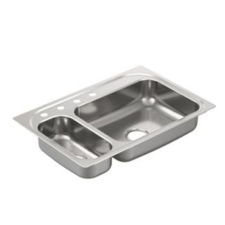MOEN 2000 Series Drop in Stainless Steel 33 in. 4 Hole Double Bowl Kitchen Sink G202854